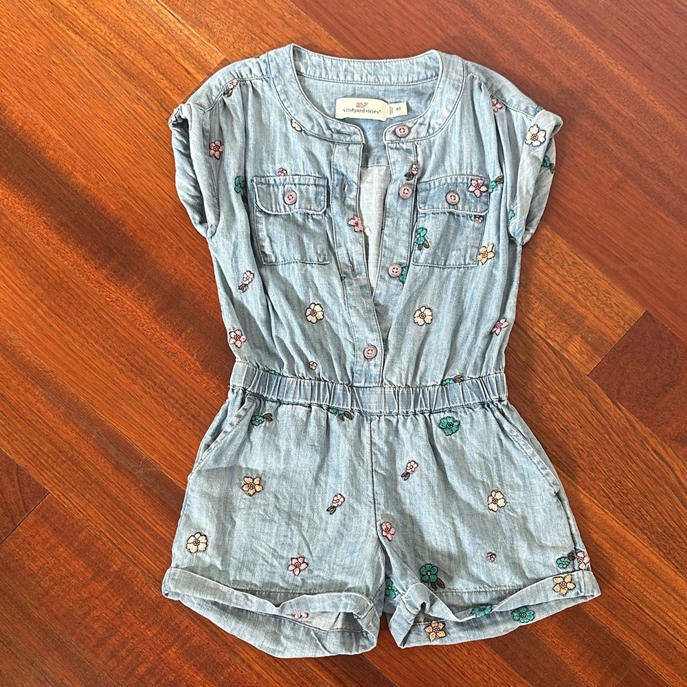 Vineyard Vines Floral Blue Denim Romper
